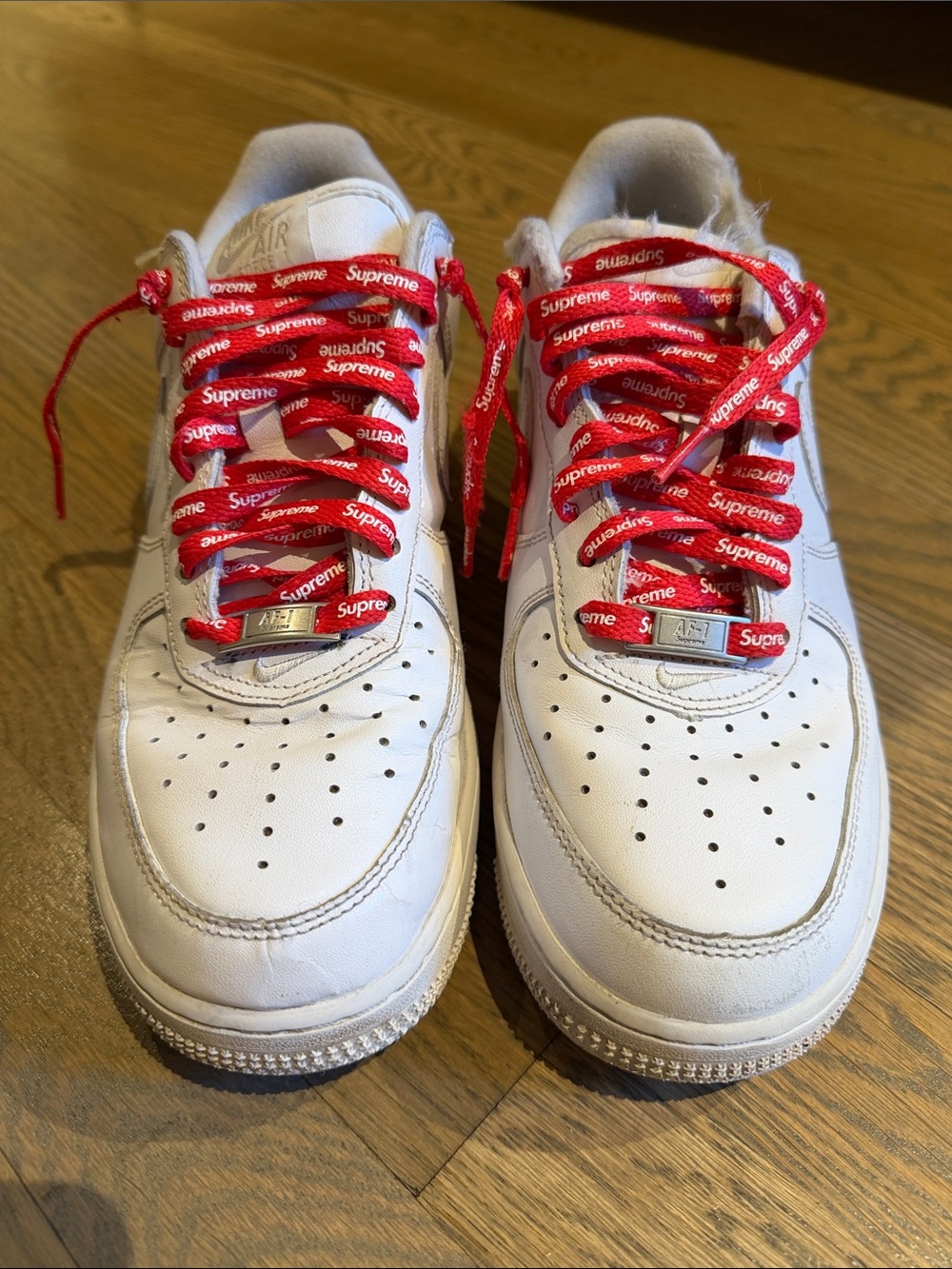 Nike men or women White Sneakers with Red 'Supreme' Laces